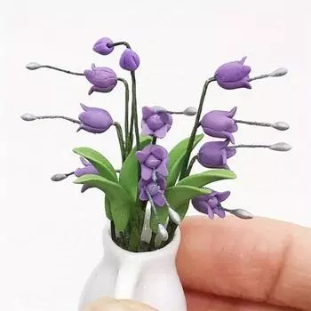 1 шт. Миниатюрная модель цветка Белая фарфоровая ваза Фиолетовый ландыш Садовые украшения Имитация цветов и зелени Карманный 1pcs