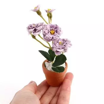 1 шт. Миниатюрный кукольный домик, мини-цветок в горшке для зеленой мебели для кукольного дома, домашний декор, имитация растений фиолетовый