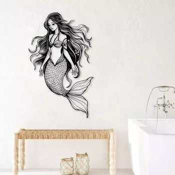 1 шт. Минималистская настенная картина из металла с изображением длинноволосой русалки «Дочь Нептуна» — современный домашний декор для спальни, гостиной или ванной комнаты. TY7331 разноцветный