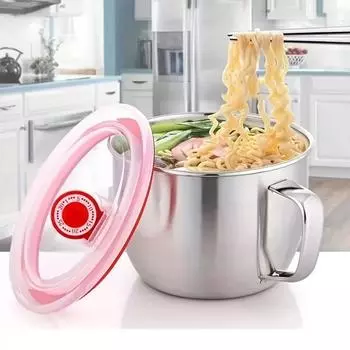 1 шт., миска для лапши быстрого приготовления с крышкой, студенческая общежития, ланч-бокс, ручка из нержавеющей стали, миска для салата и супа серебряный