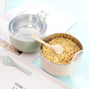 1 шт. Миска для лапши из нержавеющей стали с ручкой, пищевой контейнер, миска для риса, миски для супа, миска для лапши быстрого приготовления с ложкой синий