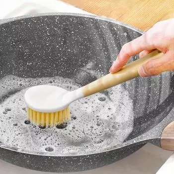 1 шт., многофункциональная кухонная щетка с длинной ручкой, прочная щетка для мытья кастрюль, сковородок и тарелок 1pc