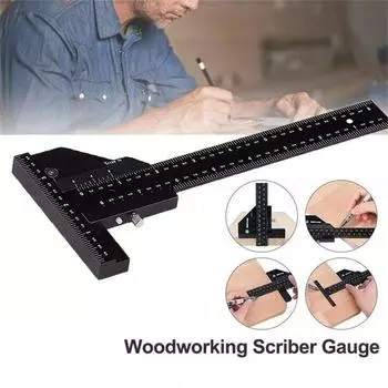 1 шт. Многофункциональная линейка для разметки по дереву, алюминиевый сплав, Т-образная линейка, разметочное устройство, измерительная линейка, штангенциркуль чёрный