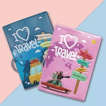 1 шт., многофункциональная обложка для паспорта из искусственной кожи, дорожный кошелек для мужчин, сумка для удостоверения личности, банковской карты, держатель для паспорта I Love Travel для женщин