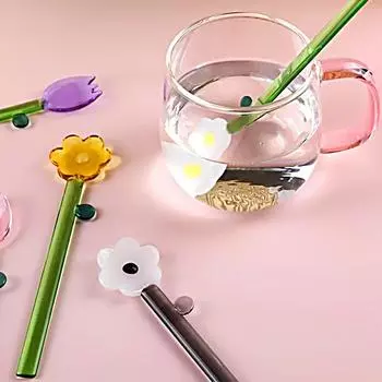 1 шт. Многофункциональная палочка для размешивания в форме цветка с длинной ручкой, цветная стеклянная ложка для десерта, свежая