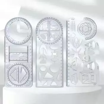 1 шт. многофункциональная подвижная на 360 ° геометрическая линейка для рисования для учащихся начальной школы, математика, портативная прозрачная 3D плоская