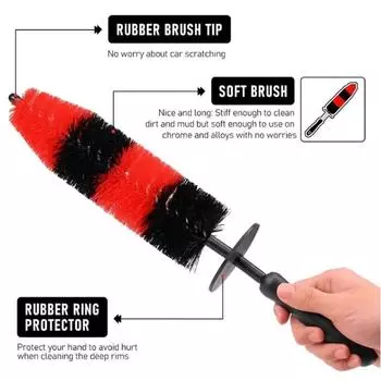 1 шт. Многофункциональная щетка для мытья колес автомобиля, грузовика, двигателя, решетки, щетка для мытья колес, инструмент для очистки обода шины, длинный, легкий в использовании красный