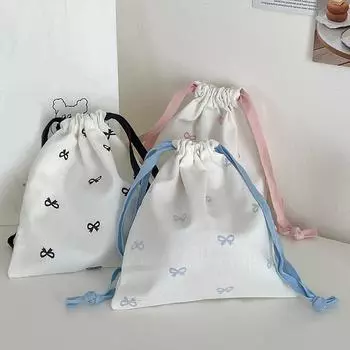 1 шт., многофункциональная сумка для хранения с веревкой, милые, многоцветные, моющиеся, большой емкости, легкие, с принтом банта, портативные аксессуары S чёрный