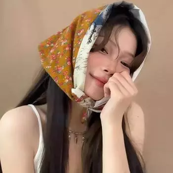 1 шт. Многофункциональная универсальная шаль, нежный аксессуар для волос, двухсторонний цветочный платок в стиле ретро