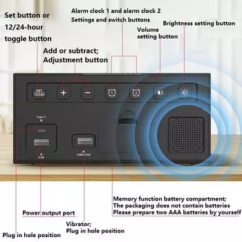 1 шт. многофункциональные цифровые часы со светодиодным экраном, музыкальное вибрационное напоминание, двойной будильник, с режимом повтора, украшение для домашней комнаты белый
