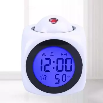1 шт., многофункциональный будильник, проекционный светодиодный дисплей, цифровой будильник, говорящий голос, термометр, повтор, многофункциональный чёрный