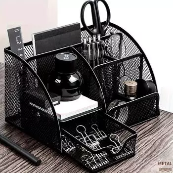 1 шт. многоячеистый металлический креативный держатель для ручек, корпус для ручек, оптовая продажа, многофункциональный ящик для хранения канцелярских принадлежностей, настольный ящик для хранения чёрный