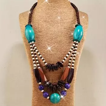 1 шт. Многослойное длинное ожерелье в стиле бохо-отпуск, преувеличенные красочные деревянные бусины, винтажные украшения фиолетовый