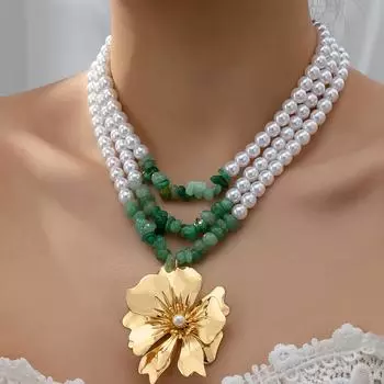 1 шт. Многослойное женское ожерелье в стиле бохо с нитями, каменными бусинами и подвеской в виде цветка, элегантный аксессуар для отпуска разноцветный