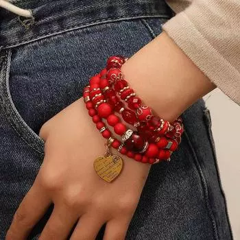 1 шт. многослойный браслет в богемном этническом стиле с кристаллами персикового сердца из бисера эластичный шнур ювелирные изделия WBL красный