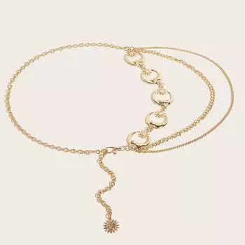 1 шт. многослойный женский ремень на бедра с высокой талией, цепочка, солнечные металлические ремни серебряный