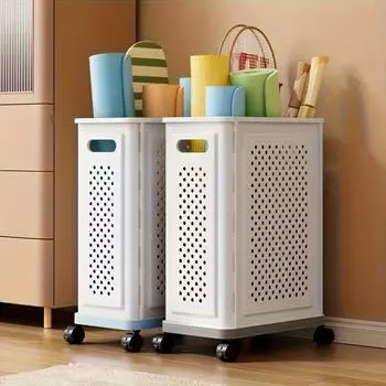 1 шт. мобильная стойка для хранения, корзина для хранения коврика для йоги с колесами, ведро для хранения ракеток для бадминтона, органайзер для спортивного инвентаря для фитнеса в помещении синий