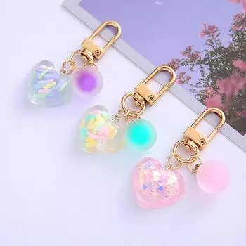 1 шт., мобильный акриловый прозрачный кулон, женская мода, брелок в форме сердца с блестками, сладкий красочный фиолетовый