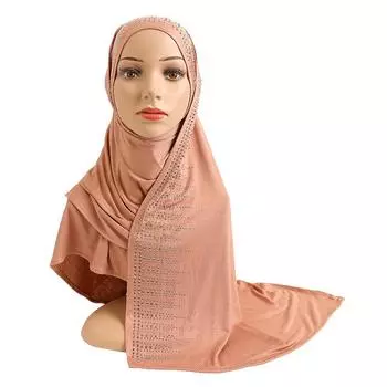 1 шт., модальный хлопковый шарф с горячим сверлом, мусульманская женская шаль, модная однотонная шляпа, длинная повязка на голову