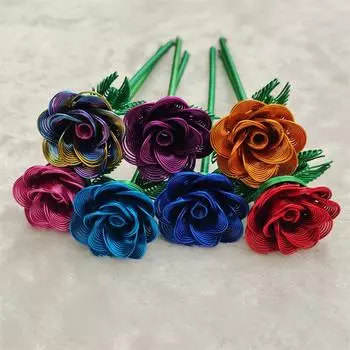 1 шт. Модель розы, металлическая модель, ручная работа, плетеная роза без вазы для цветов, искусственный цветок, пара роз, подарок 23 см