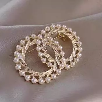 1 шт. модная брошь с двойным кругом и полным жемчугом для женщин, ювелирные изделия, булавки, металлическая брошь