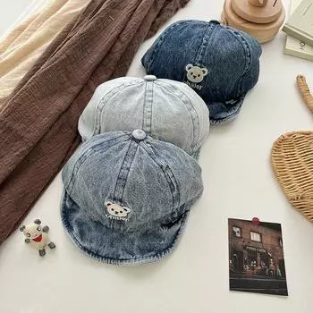 1 шт., модная детская бейсболка для мальчиков и девочек, джинсовая синяя кепка в американском стиле для малышей, дорожная солнцезащитная кепка с рисунком медведя 6 Month-3 Year