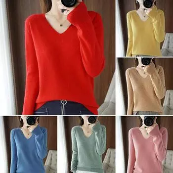 1 шт., модная кашемировая нижняя рубашка, свитер, вязаный пуловер с v-образным вырезом, свободный джемпер с длинными рукавами M белый