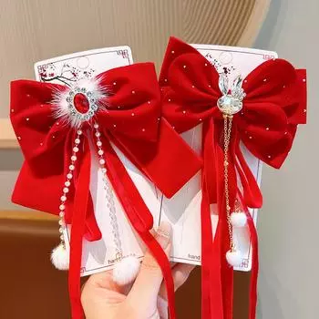1 шт. модная красная заколка для волос с бантом из ленты, головной убор, рождественский новогодний зажим для волос, аксессуары для волос для женщин и девочек, украшение для волос C