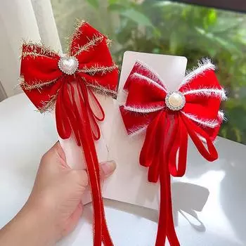 1 шт. модная красная заколка для волос с бантом из ленты, головной убор, рождественский новогодний зажим для волос, аксессуары для волос для женщин и девочек, украшение для волос B
