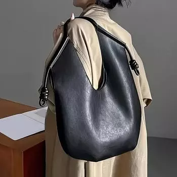 1 шт. Модная простая сумка на одно плечо, черная, темно-коричневая, с фиксированными плечевыми ремнями, магнитная застежка, без подкладки, ремешок на запястье, краска по краям, для повседневного ношения чёрный