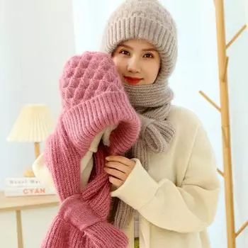 1 шт. модная шапка шарф комплект вязаная шапка толстая плюшевая зимняя теплая защита ушей утолщенная ветрозащитная