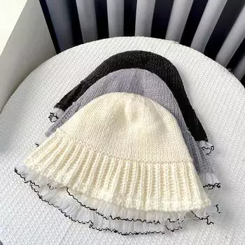 1 шт. модная шляпа-ведро, сохраняющая тепло, вязаная кружевная, ветрозащитная, морозостойкая, с большими полями, защита ушей