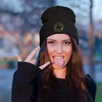 1 шт. модная ветрозащитная вязаная шапка-бини с рисунком улыбки для мужчин и женщин, идеальный выбор для подарков чёрный