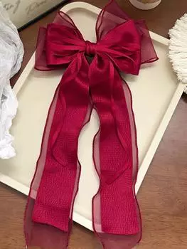 1 шт. Модная винтажная красная заколка для волос с бантом для женщин, девушек, корейская заколка для волос с длинной кисточкой и лентой, заколка-автомат, головной убор, аксессуары для волос