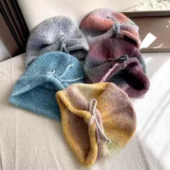 1 шт. модная вязаная шапка с градиентным шнурком, зимняя теплая шапка-бини синий/оранжевый