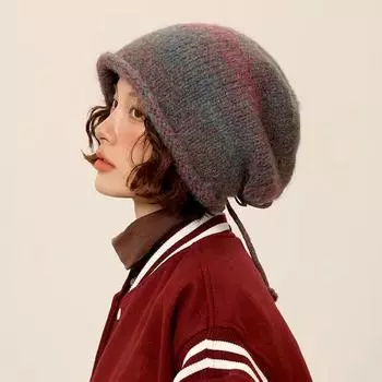 1 шт. модная вязаная шапка с градиентным шнурком, зимняя теплая шапка-бини