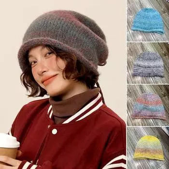 1 шт. модная вязаная шапка с градиентным шнурком, зимняя теплая шапка-бини