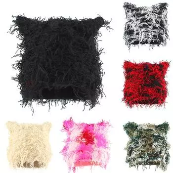 1 шт. модная вязаная шапка с кошачьими ушками в стиле хип-хоп, толстая теплая ветрозащитная шапка для прогулок на открытом воздухе