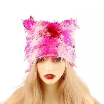 1 шт. модная вязаная шапка с кошачьими ушками в стиле хип-хоп, толстая теплая ветрозащитная шапка для прогулок на открытом воздухе