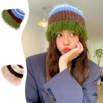 1 шт. модная вязаная шапка в полоску в винтажном стиле, зимняя теплая, защита ушей, рыболовная шапка, ветрозащитная зелёный