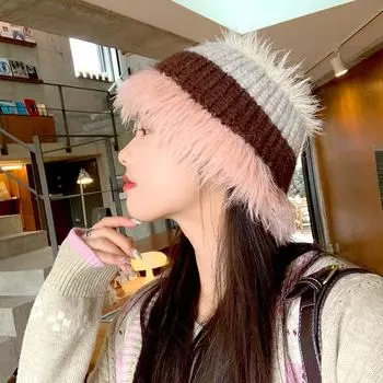 1 шт. модная вязаная шапка в полоску в винтажном стиле, зимняя теплая, защита ушей, рыболовная шапка, ветрозащитная розовый