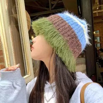 1 шт. модная вязаная шапка в полоску в винтажном стиле, зимняя теплая, защита ушей, рыболовная шапка, ветрозащитная розовый