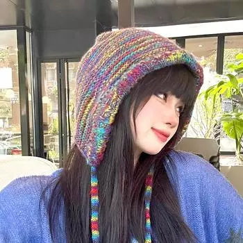 1 шт. модная вязаная шапка зимняя теплая радужного цвета для улицы ветрозащитная рыболовная шапка протектор ушей