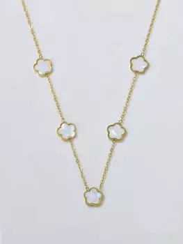 1 шт. Модное и роскошное ожерелье с подвеской в виде пятилепесткового цветка из нержавеющей стали с покрытием из 18-каратного золота для женщин, подходит для повседневной носки белый