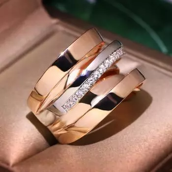 1 шт. модное полое кольцо из сплава со средним слоем, инкрустированным цирконом, подходит для ежедневных подарков, простое и удобное 6 розового золота