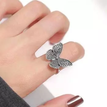 1 шт., модное ретро кольцо на палец с бабочкой, женское обручальное, юбилейное, серебряное кольцо, ювелирные изделия
