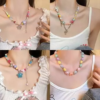 1 шт. модное сладкое пряное женское красочное Y2K отпуск аксессуары своими руками бохо конфеты звезда бисер ключица цепочка ожерелье as the picture