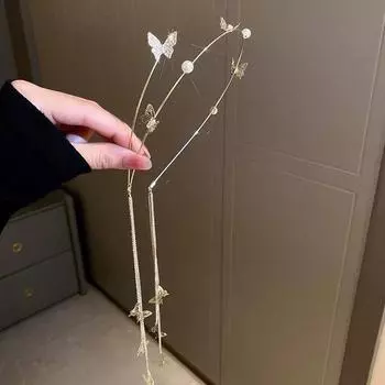 1 шт. Модные аксессуары для волос в виде бабочки, Романтическая хрустальная жемчужная тиара, Повязки для волос для женщин, Головной убор с длинной кисточкой-цепочкой