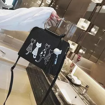 1 шт. Модные аксессуары Сумка-мессенджер Женская сумка с рисунком кошки Сумка через плечо серый