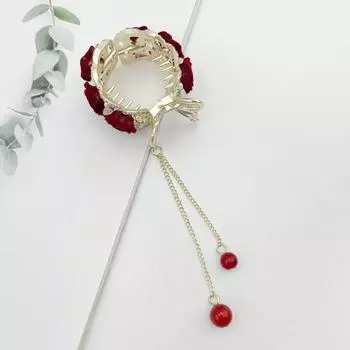 1 шт. Модные бархатные розы, красные шарики с кисточками, хрустальные заколки для волос для женщин, для вечеринки, держатель для хвостика, аксессуары для волос